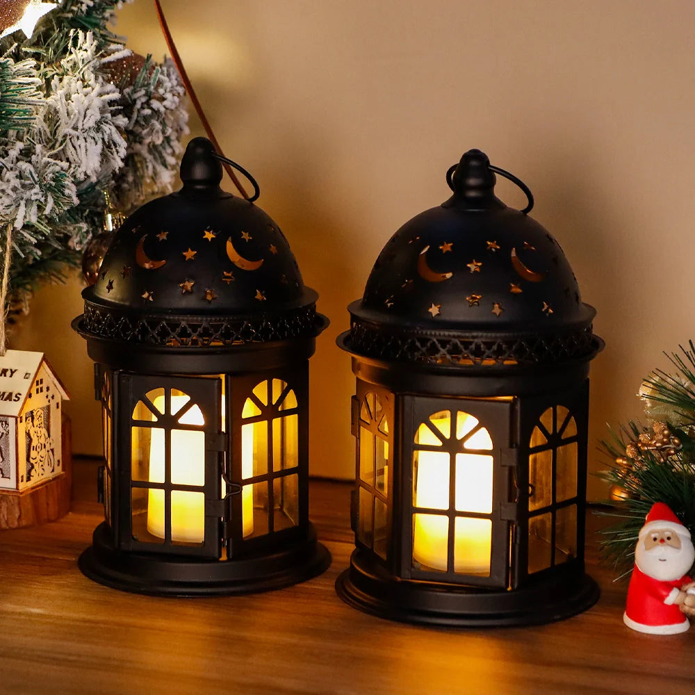 8.5 Inch High Decorative Lanterns ( Set of 2 ) decorative candle lanterns with nature-inspired artwork - product view 11