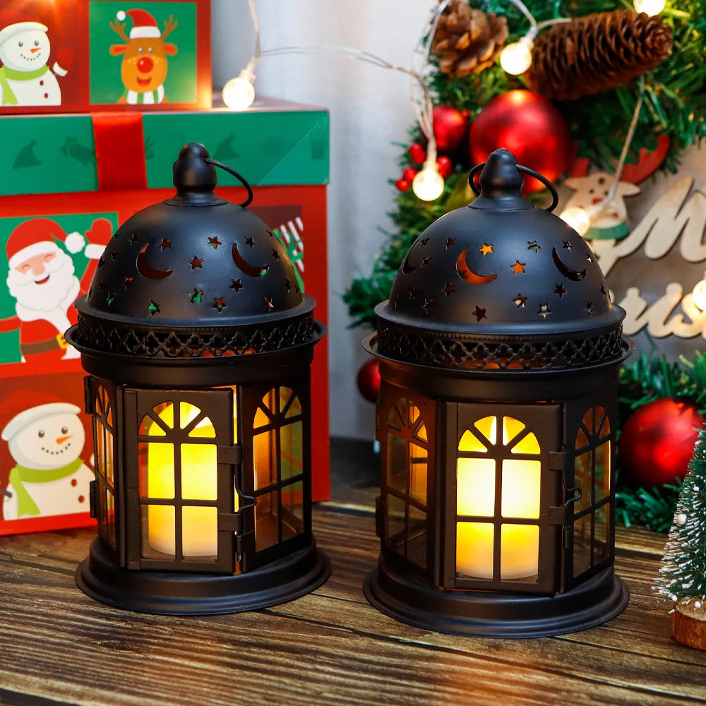 8.5 Inch High Decorative Lanterns ( Set of 2 ) decorative candle lanterns with nature-inspired artwork - product view 12