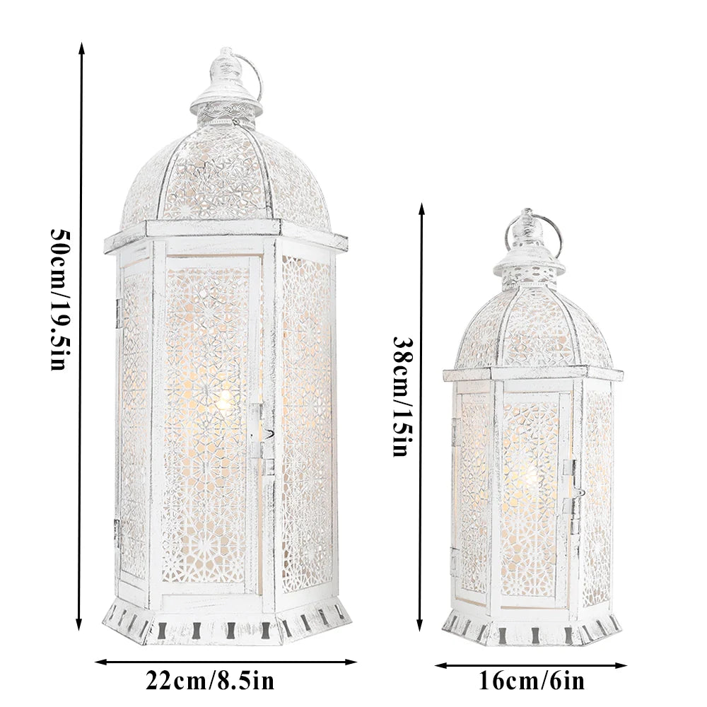 Set of 2-15"&19.5"H White Metal Lanterns