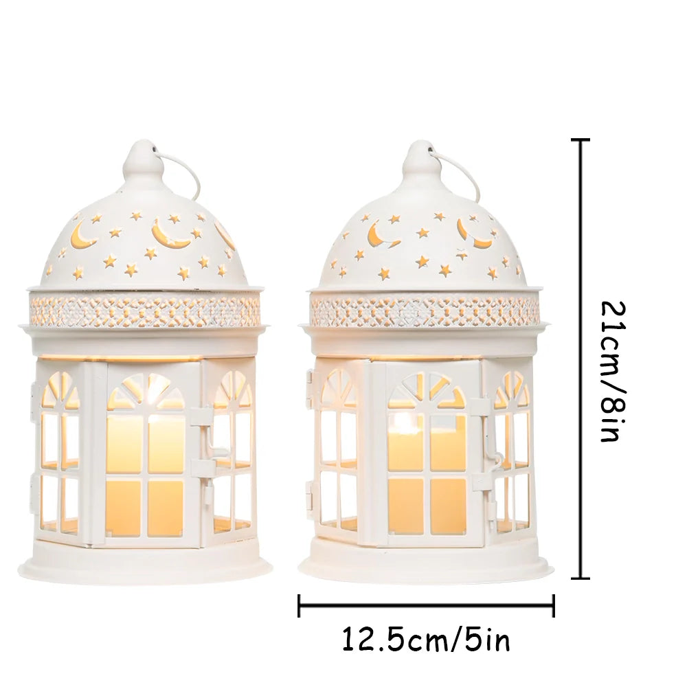 8.5 Inch High Decorative Lanterns ( Set of 2 ) decorative candle lanterns with nature-inspired artwork - product view 4
