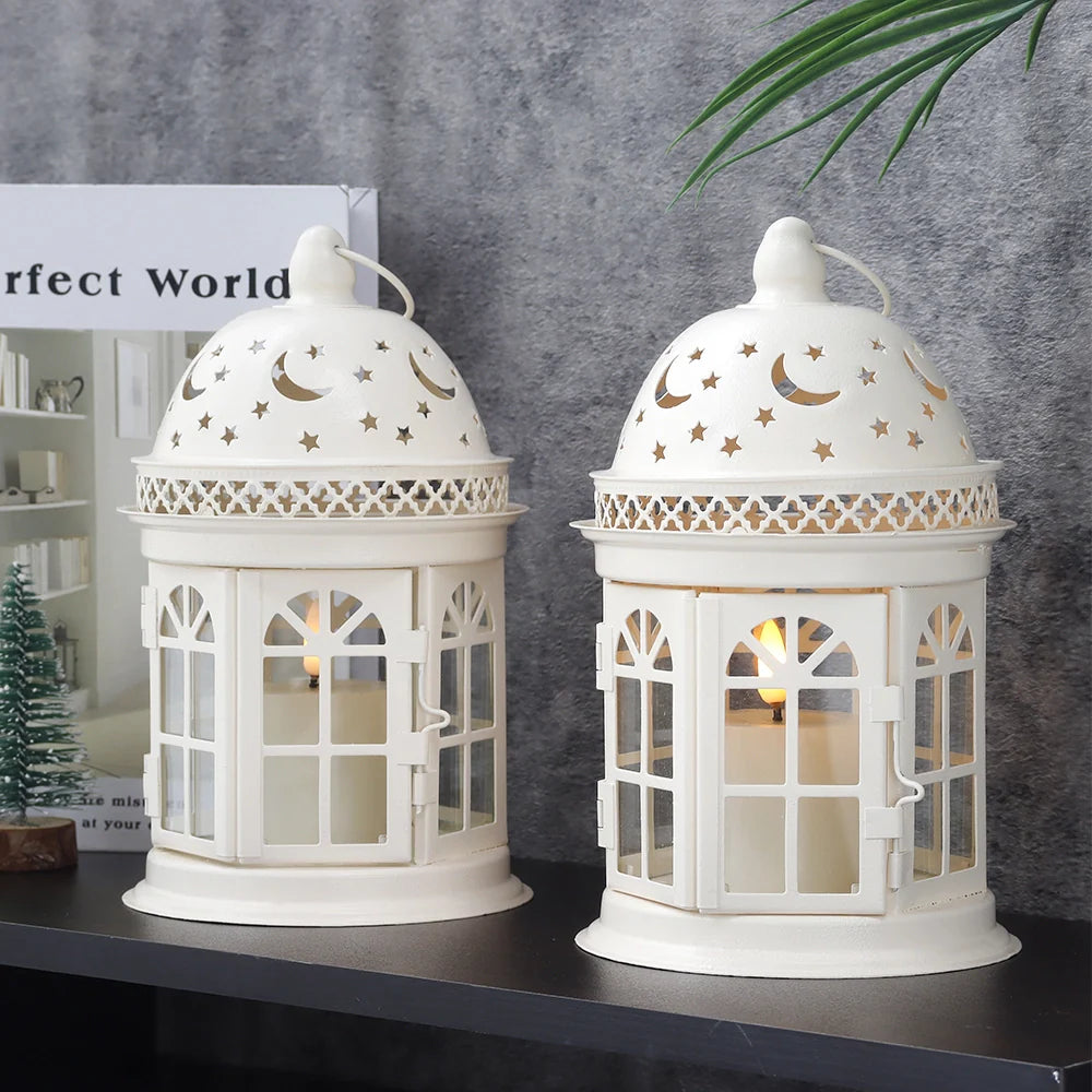 8.5 Inch High Decorative Lanterns ( Set of 2 ) decorative candle lanterns with nature-inspired artwork - product view 6