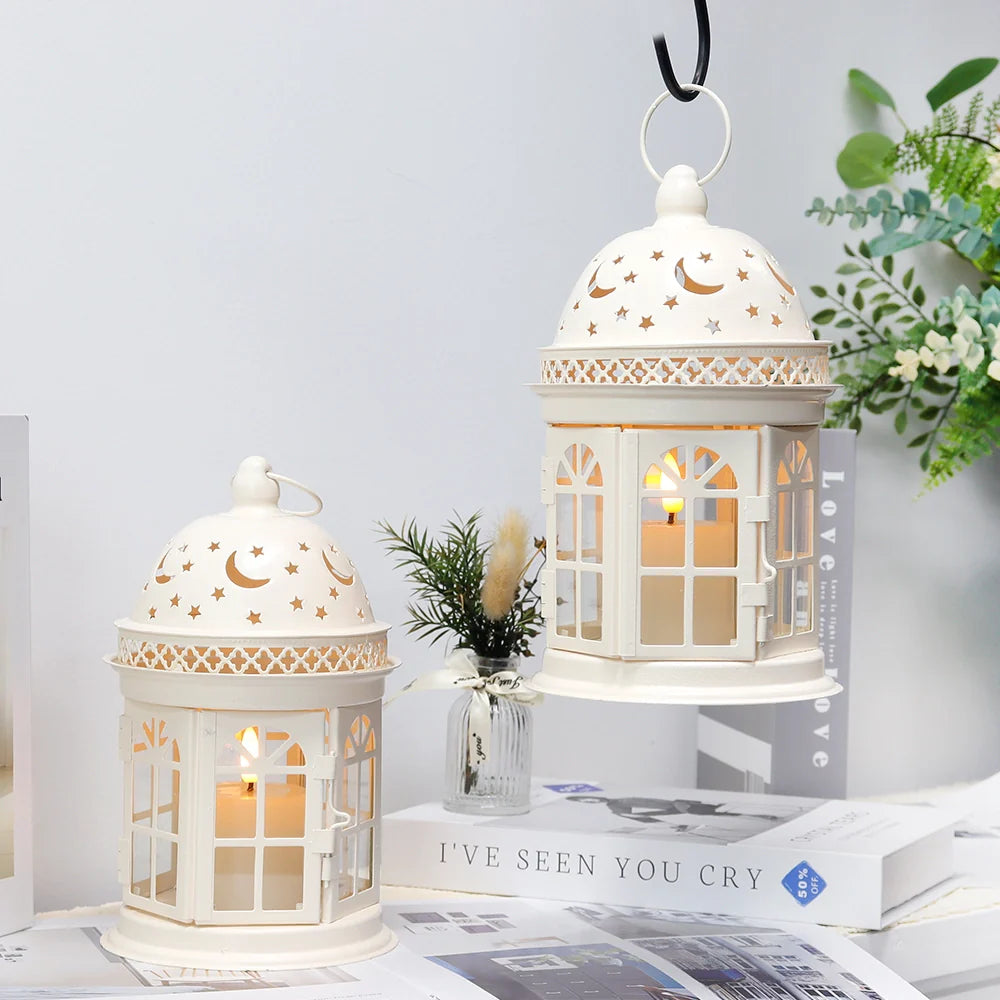 8.5 Inch High Decorative Lanterns ( Set of 2 ) decorative candle lanterns with nature-inspired artwork - product view 7