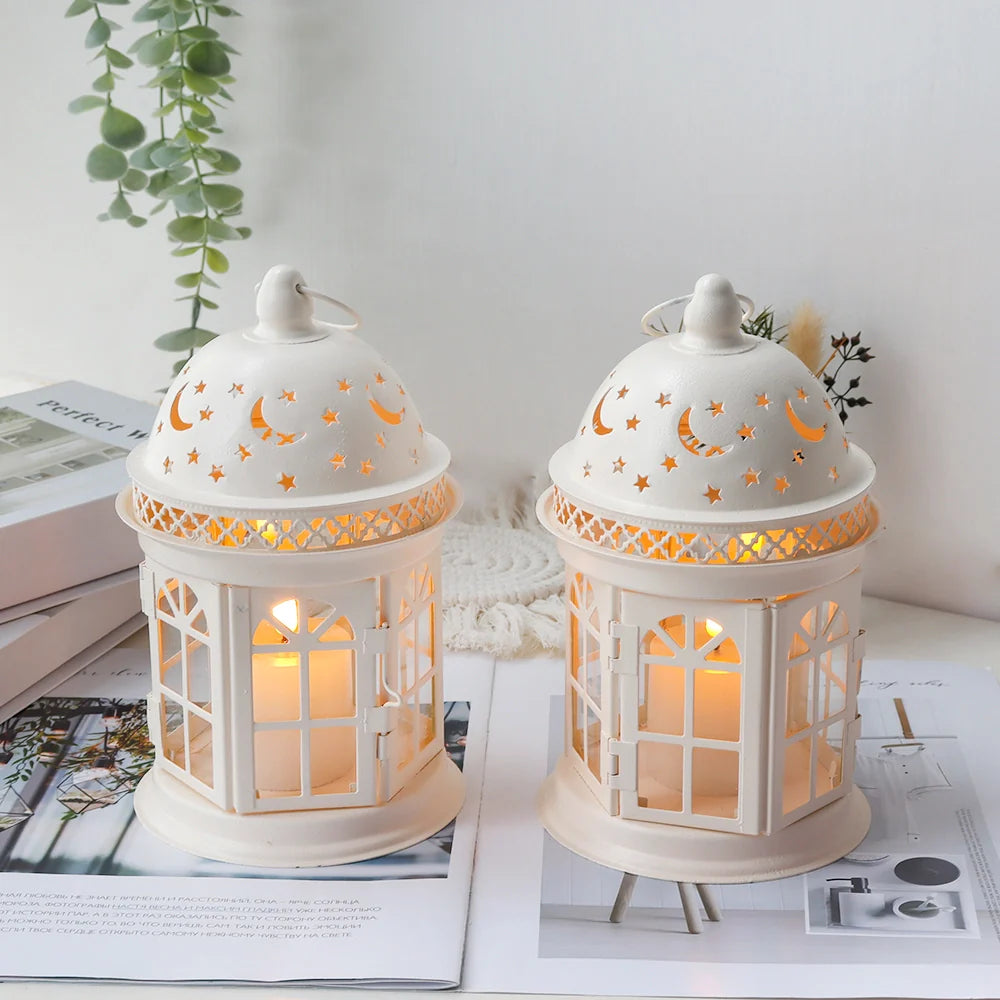 8.5 Inch High Decorative Lanterns ( Set of 2 ) decorative candle lanterns with nature-inspired artwork