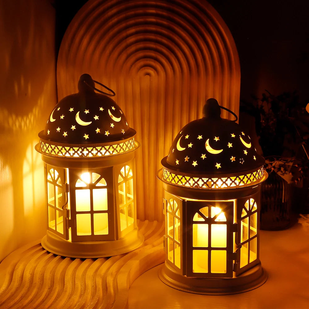 8.5 Inch High Decorative Lanterns ( Set of 2 ) decorative candle lanterns with nature-inspired artwork - product view 8