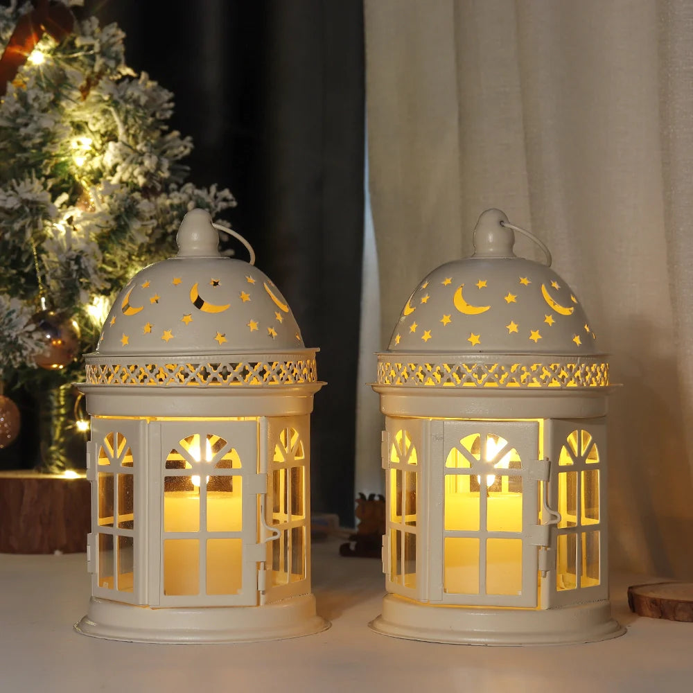 8.5 Inch High Decorative Lanterns ( Set of 2 ) decorative candle lanterns with nature-inspired artwork - product view 3