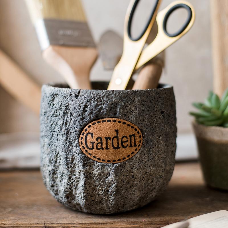 Small Gray Cement Planter, 3.9 Inches High
