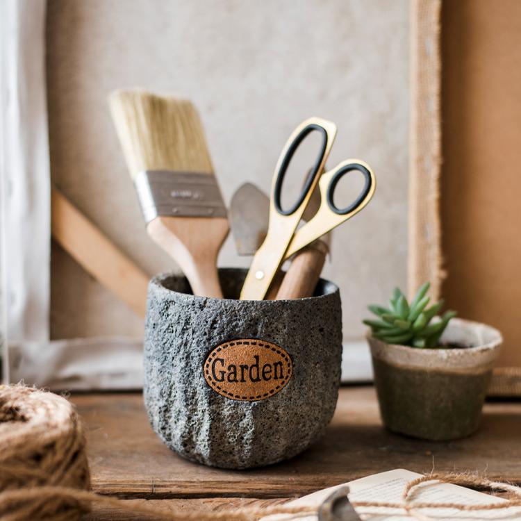 Small Gray Cement Planter, 3.9 Inches High