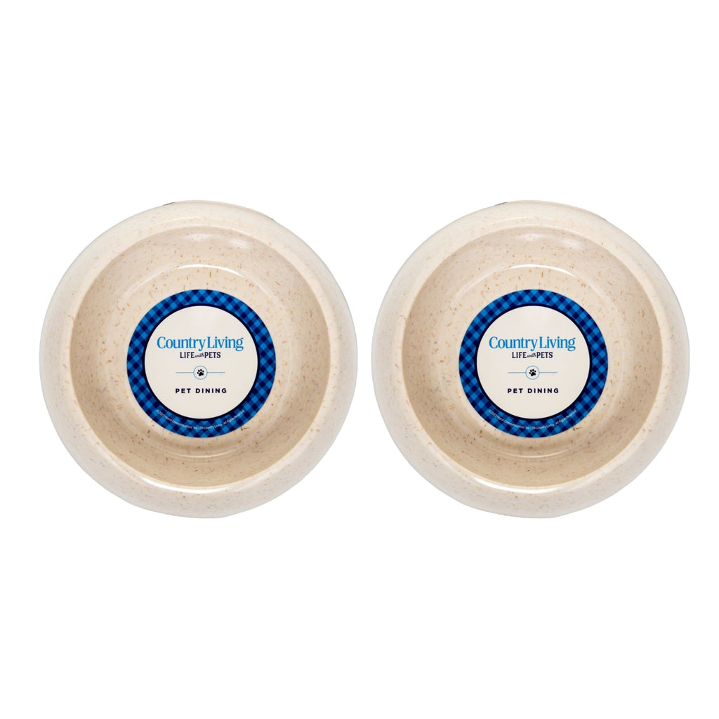 Country Living Set of 2 Natural Fiber Dog Bowls – White Swan bamboo bowls with nature-inspired artwork - product view 2