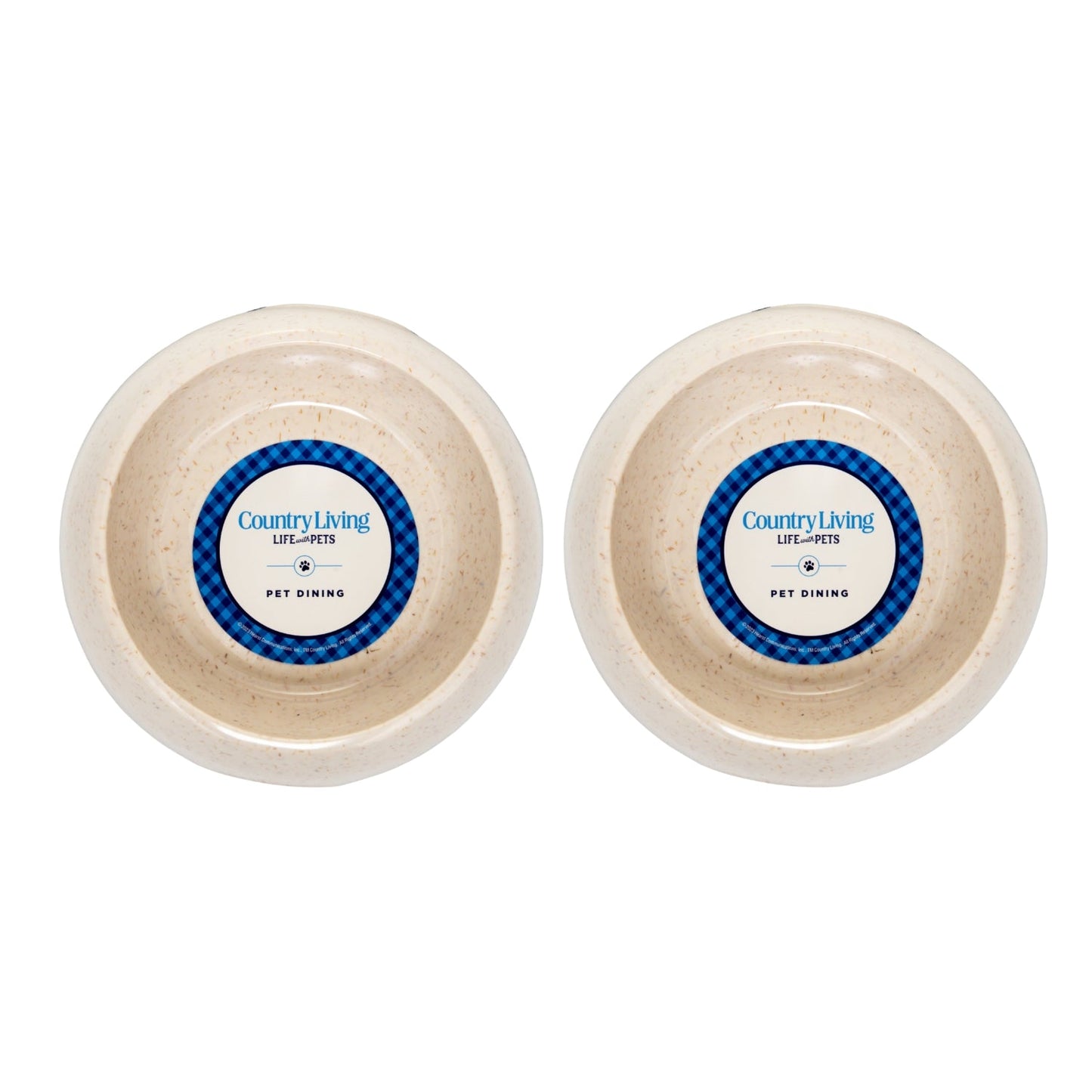 Country Living Set of 2 Natural Fiber Dog Bowls – White Swan bamboo bowls with nature-inspired artwork - product view 2