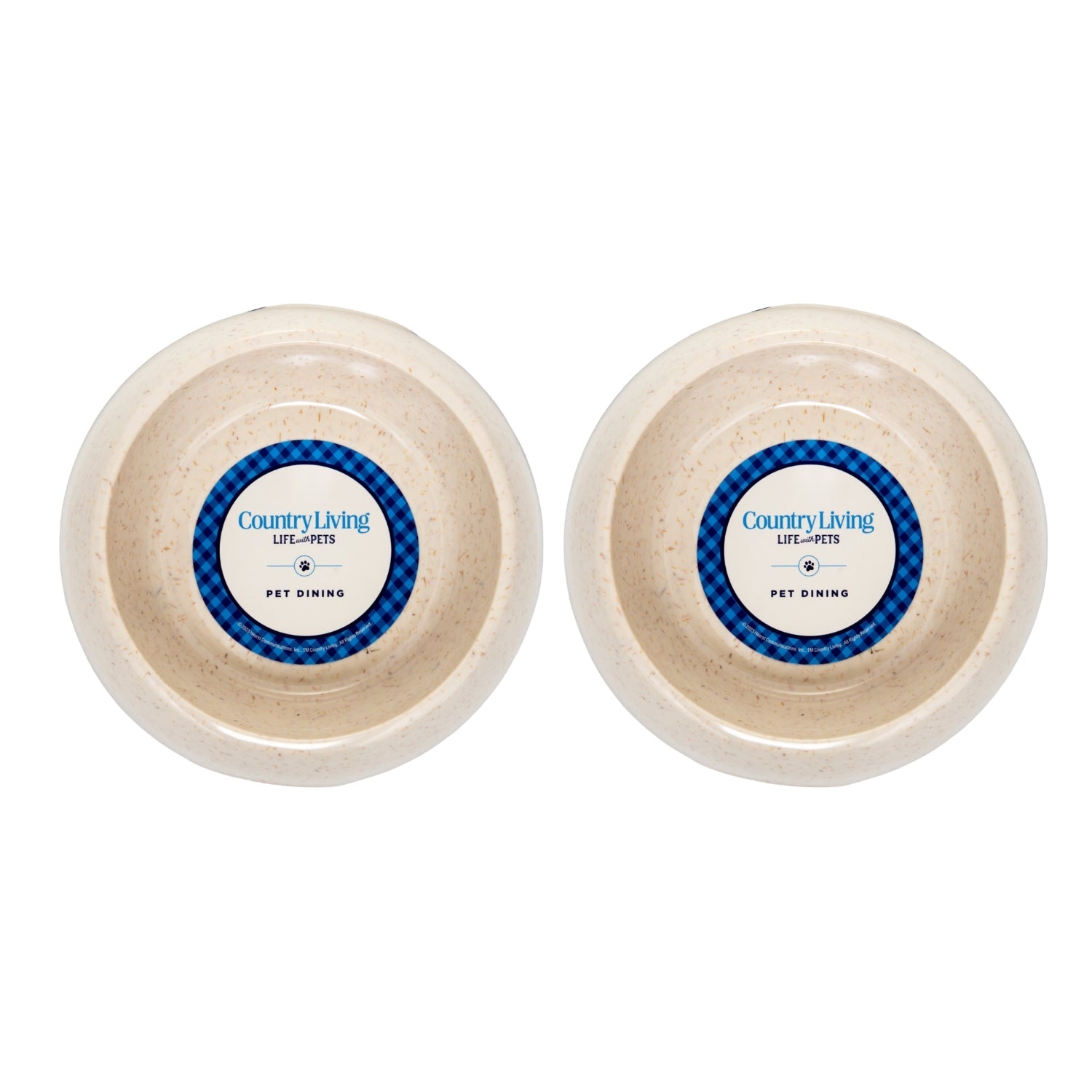 Country Living Set of 2 Natural Fiber Dog Bowls – White Swan bamboo bowls with nature-inspired artwork - product view 2