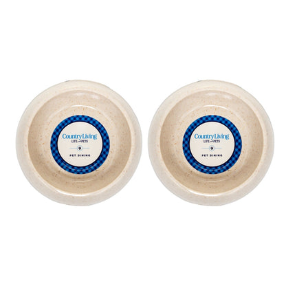 Country Living Set of 2 Natural Fiber Dog Bowls – White Swan bamboo bowls with nature-inspired artwork - product view 2