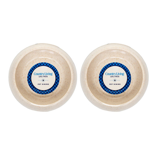 Country Living Set of 2 Natural Fiber Dog Bowls – White Swan bamboo bowls with nature-inspired artwork - product view 2