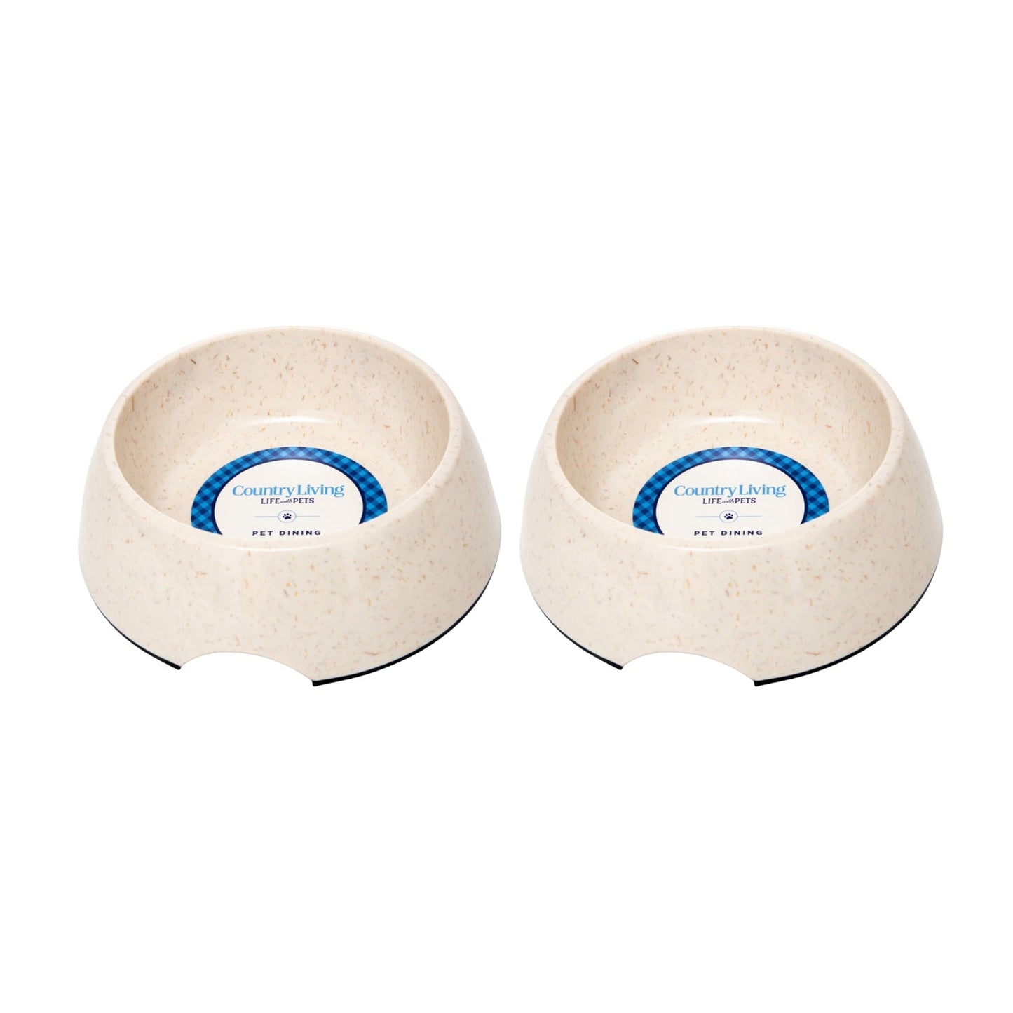 Country Living Set of 2 Natural Fiber Dog Bowls – White Swan bamboo bowls with nature-inspired artwork