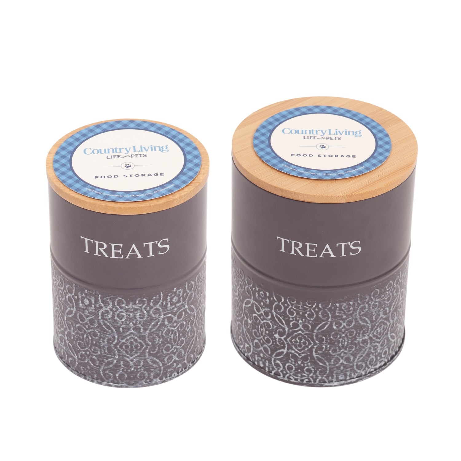 Country Living Dog Treat Canisters containers with nature-inspired artwork