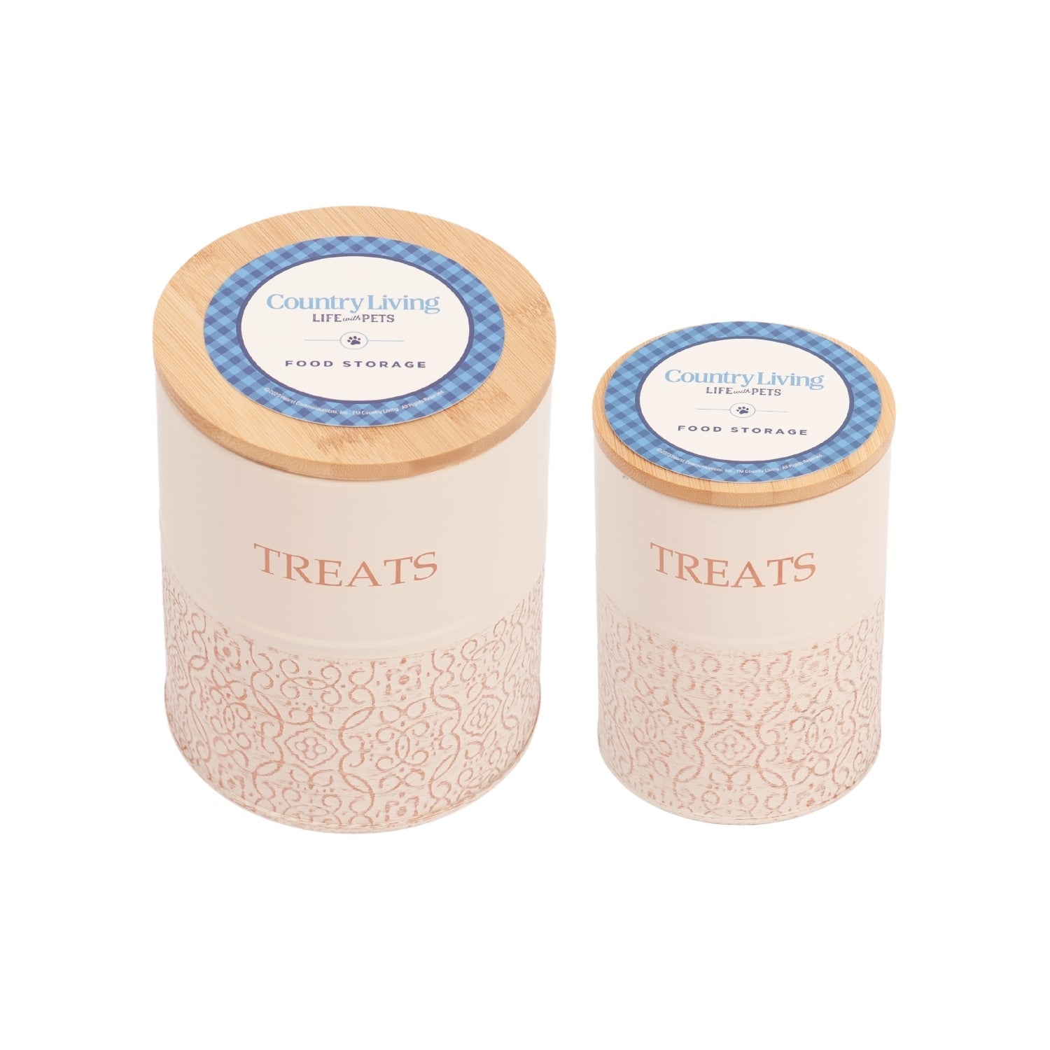 Country Living Dog Treat Canisters treat jar with nature-inspired artwork