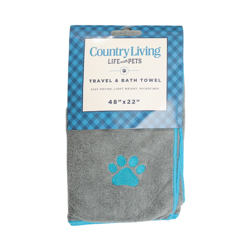 Country Living Large Gray Microfiber Dog Bath Towel with Teal wall art with nature-inspired artwork