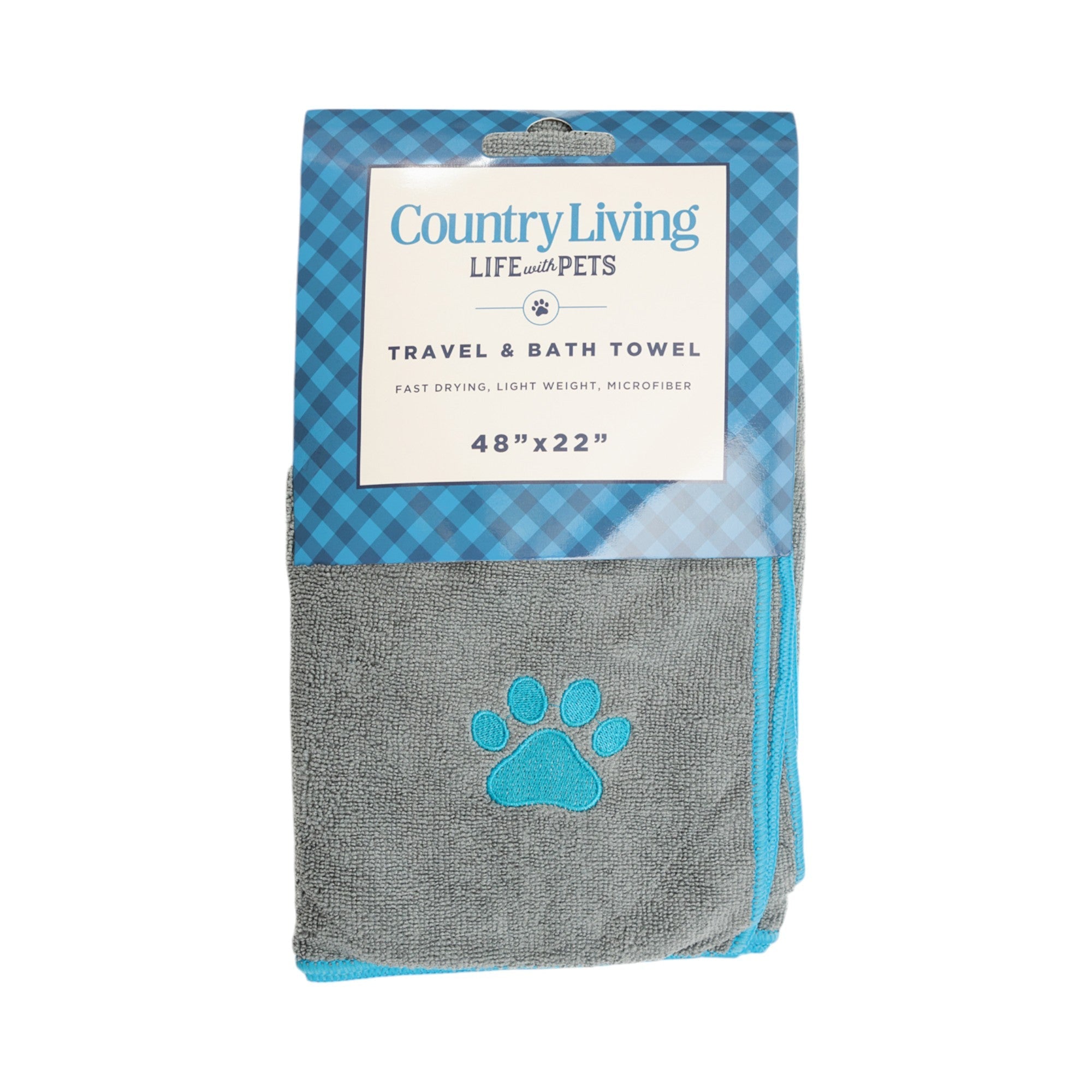 Country Living Large Gray Microfiber Dog Bath Towel with Teal wall art with nature-inspired artwork