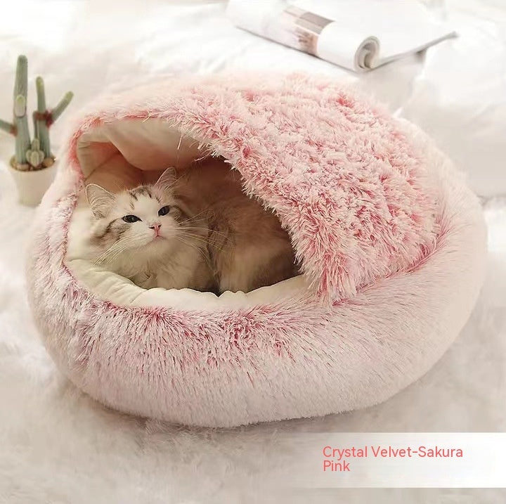 2 in 1 Dog and Cat Bed Pet Winter Bed Round Plush Warm Bed House Soft uncategorized / needs cleanup with nature-inspired artwork - product view 2
