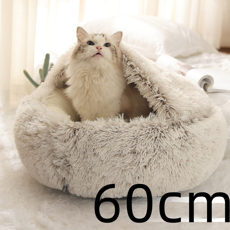 2 in 1 Dog and Cat Bed Pet Winter Bed Round Plush Warm Bed House Soft uncategorized / needs cleanup with nature-inspired artwork - product view 12