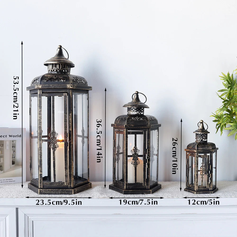 Set of 3 decorative candle lanterns with nature-inspired artwork - product view 4