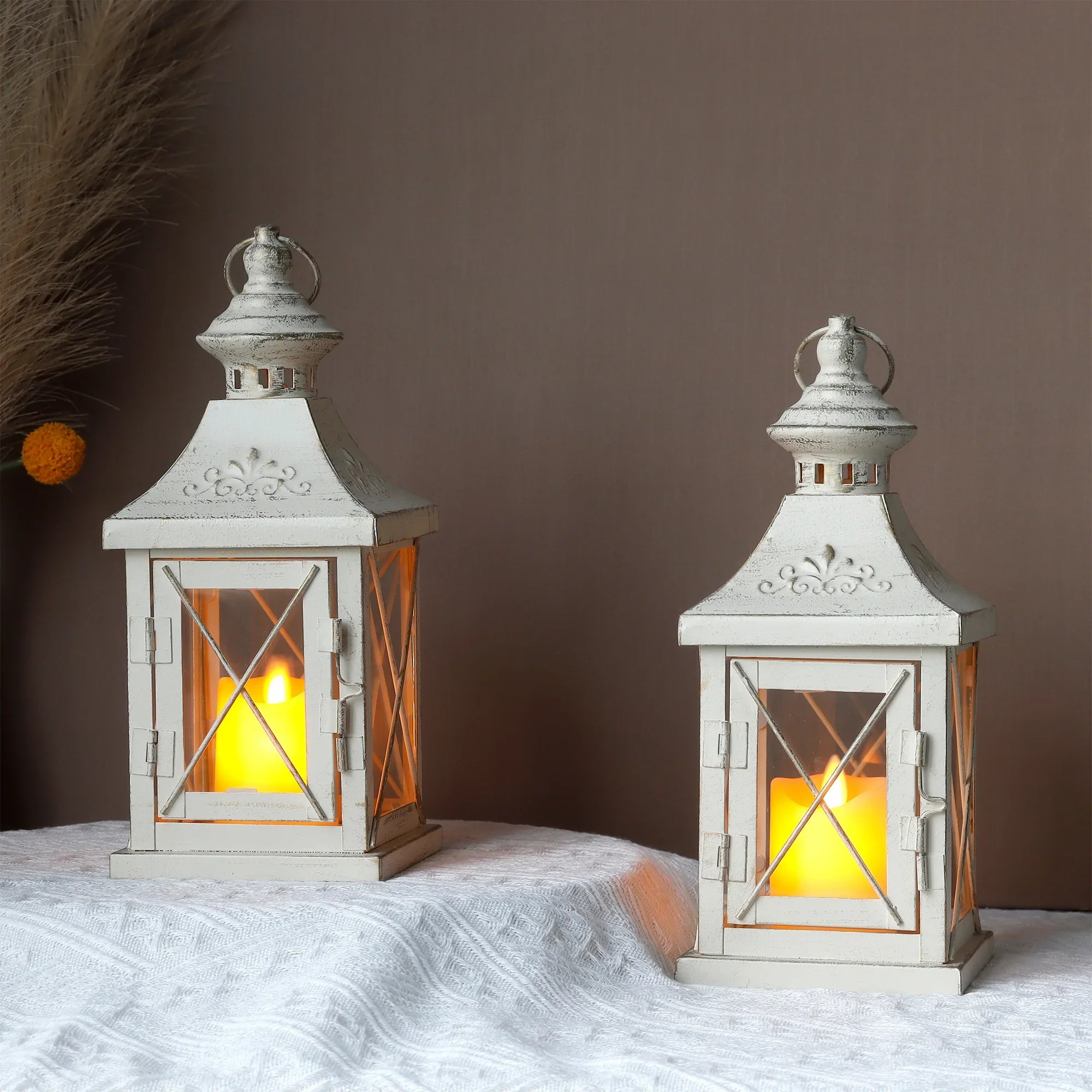 Set of 2 11''high Decorative Candle Lantern decorative candle lanterns with nature-inspired artwork - product view 3