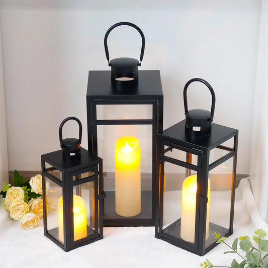  Set of 3 Stainless Steel Lantern (12/15/19'') -Black