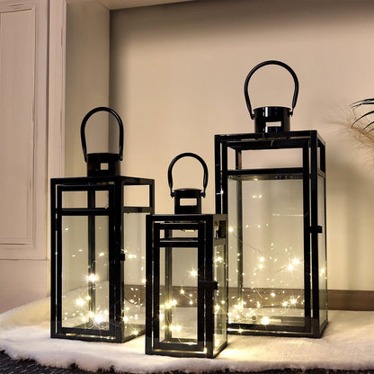  Set of 3 Stainless Steel Lantern (12/15/19'') decorative candle lanterns with nature-inspired artwork - product view 2
