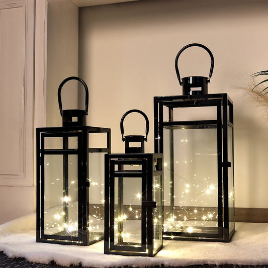  Set of 3 Stainless Steel Lantern (12/15/19'') -Black