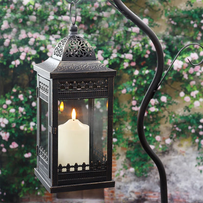 14.5"high Vintage Hanging Lantern（black with Gold Brush） decorative candle lantern with nature-inspired artwork - product view 3