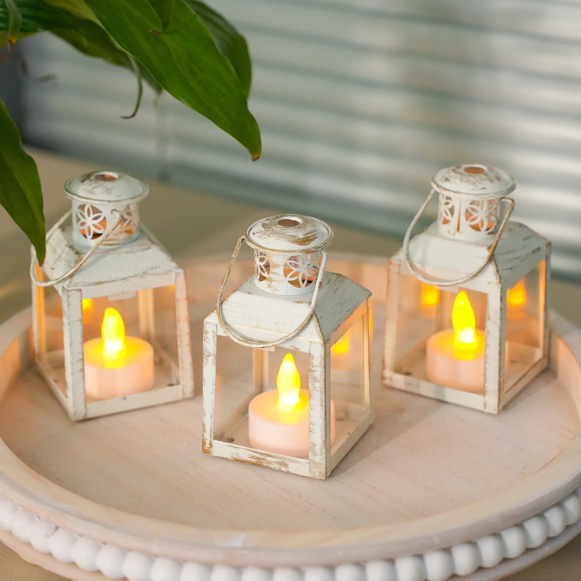 6 Pcs Small Metal Candle Lanterns Vintage Hanging House Tealight decorative candle lantern with nature-inspired artwork - product view 12