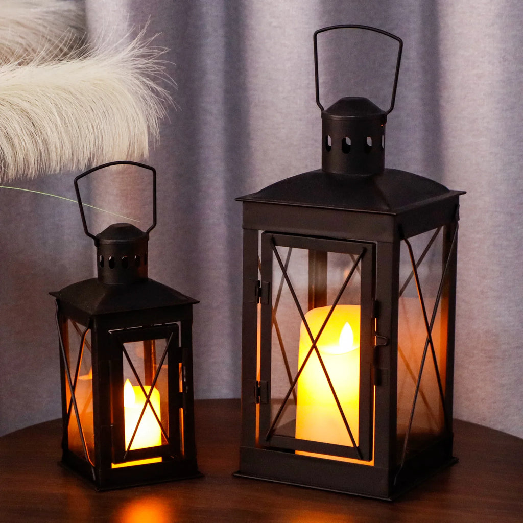 Set of 2 Decorative Candle Lantern Metal Candle Holder Hanging Lantern decorative candle lantern with nature-inspired artwork - product view 5