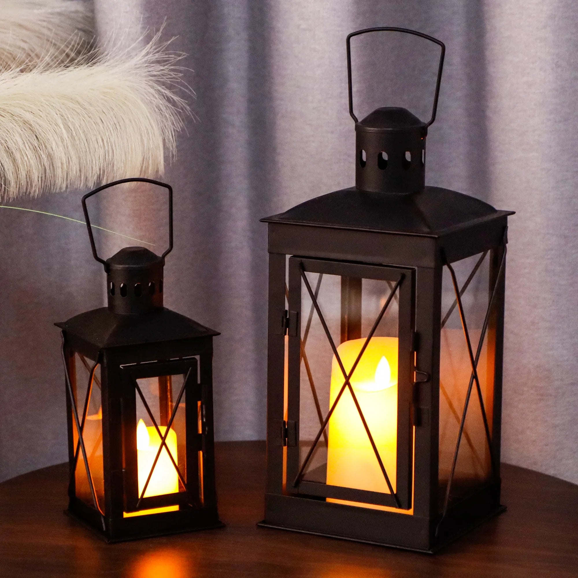 Set of 2 Decorative Candle Lantern Metal Candle Holder Hanging Lantern decorative candle lantern with nature-inspired artwork - product view 5
