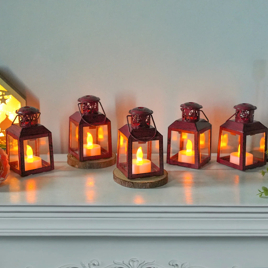 6 Pcs Small Metal Candle Lanterns Vintage Hanging House Tealight decorative candle lantern with nature-inspired artwork - product view 14