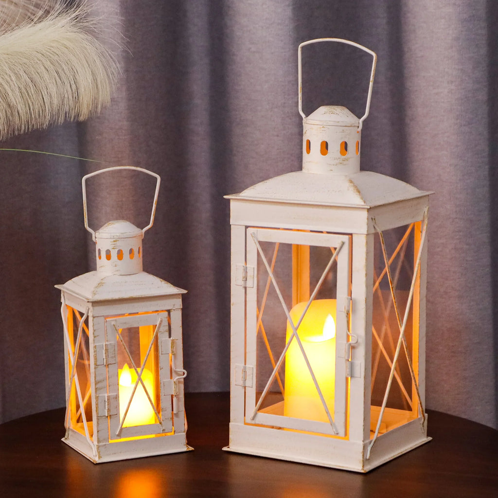 Set of 2 Decorative Candle Lantern Metal Candle Holder Hanging Lantern decorative candle lantern with nature-inspired artwork - product view 12