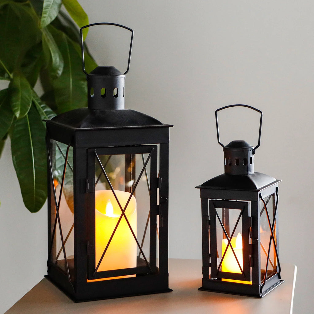 Set of 2 Decorative Candle Lantern Metal Candle Holder Hanging Lantern decorative candle lantern with nature-inspired artwork