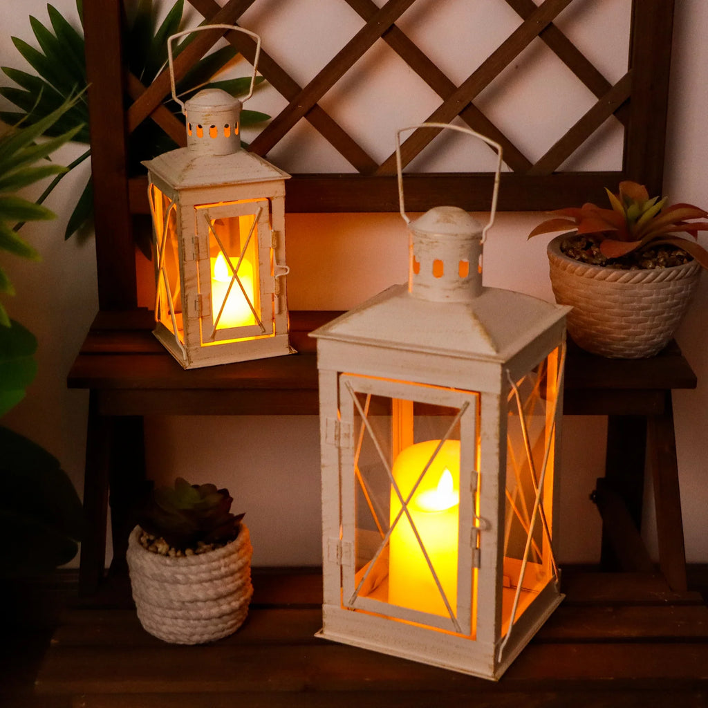 Set of 2 Decorative Candle Lantern Metal Candle Holder Hanging Lantern decorative candle lantern with nature-inspired artwork - product view 10