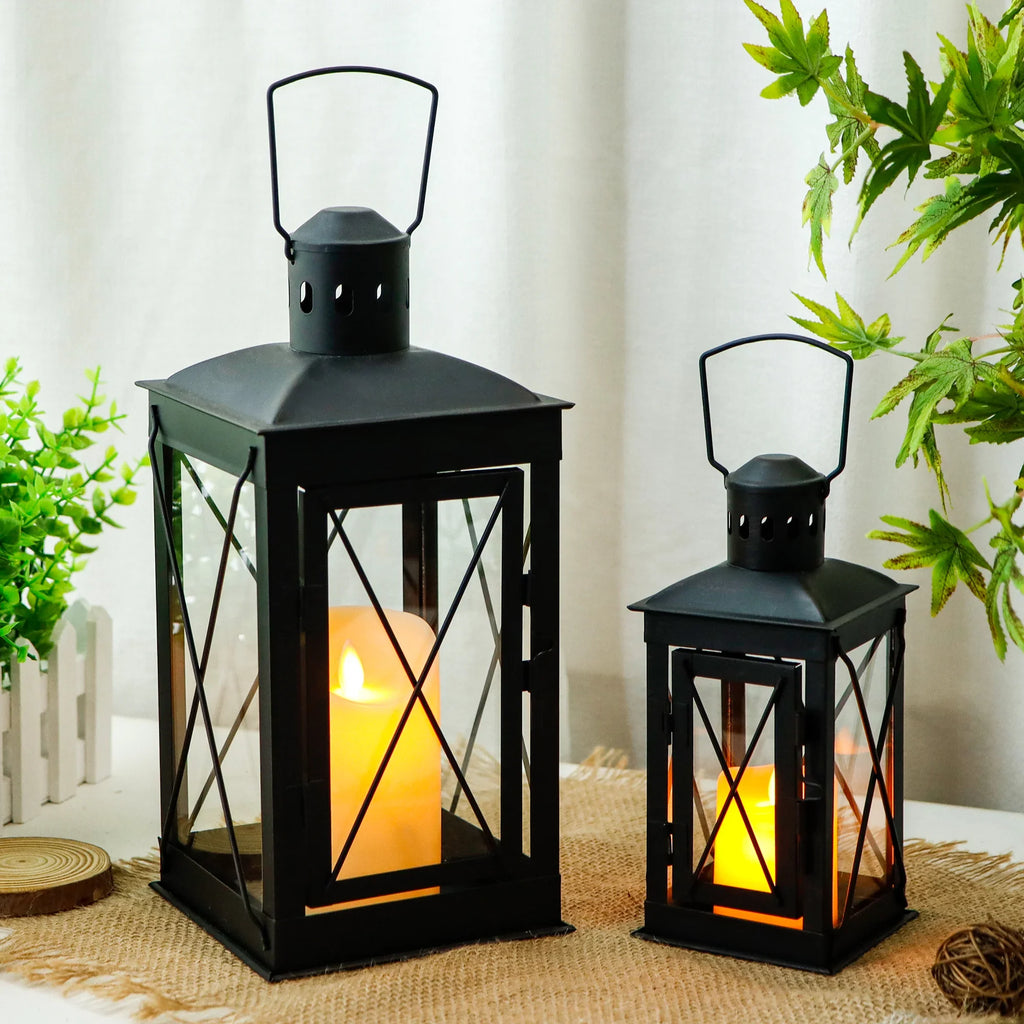 Set of 2 Decorative Candle Lantern Metal Candle Holder Hanging Lantern decorative candle lantern with nature-inspired artwork - product view 7