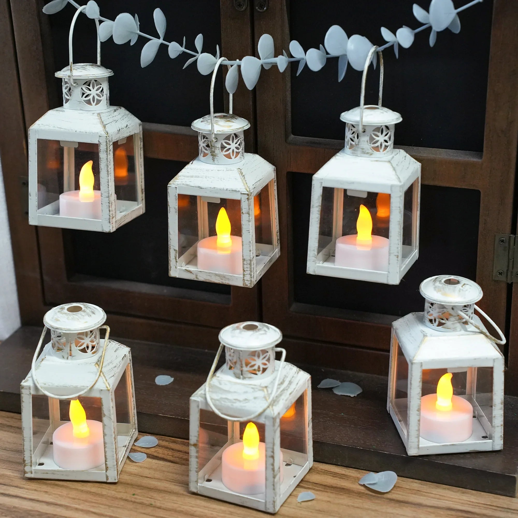 6 Pcs Small Metal Candle Lanterns Vintage Hanging House Tealight decorative candle lantern with nature-inspired artwork - product view 11