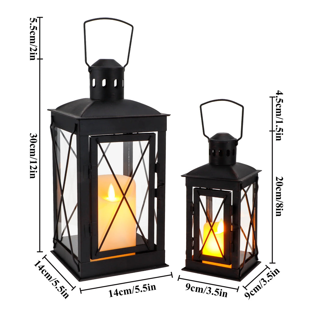 Set of 2 Decorative Candle Lantern Metal Candle Holder Hanging Lantern decorative candle lantern with nature-inspired artwork - product view 4