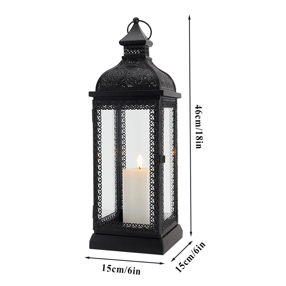 19" High Rustic Metal Candle Lantern (Black)