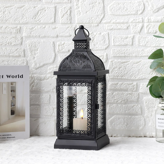 13''H Rustic Metal Candle Lantern(Black)