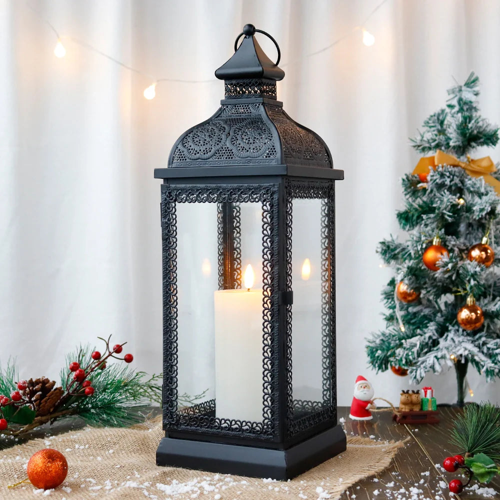 19" High Rustic Metal Candle Lantern (Black)