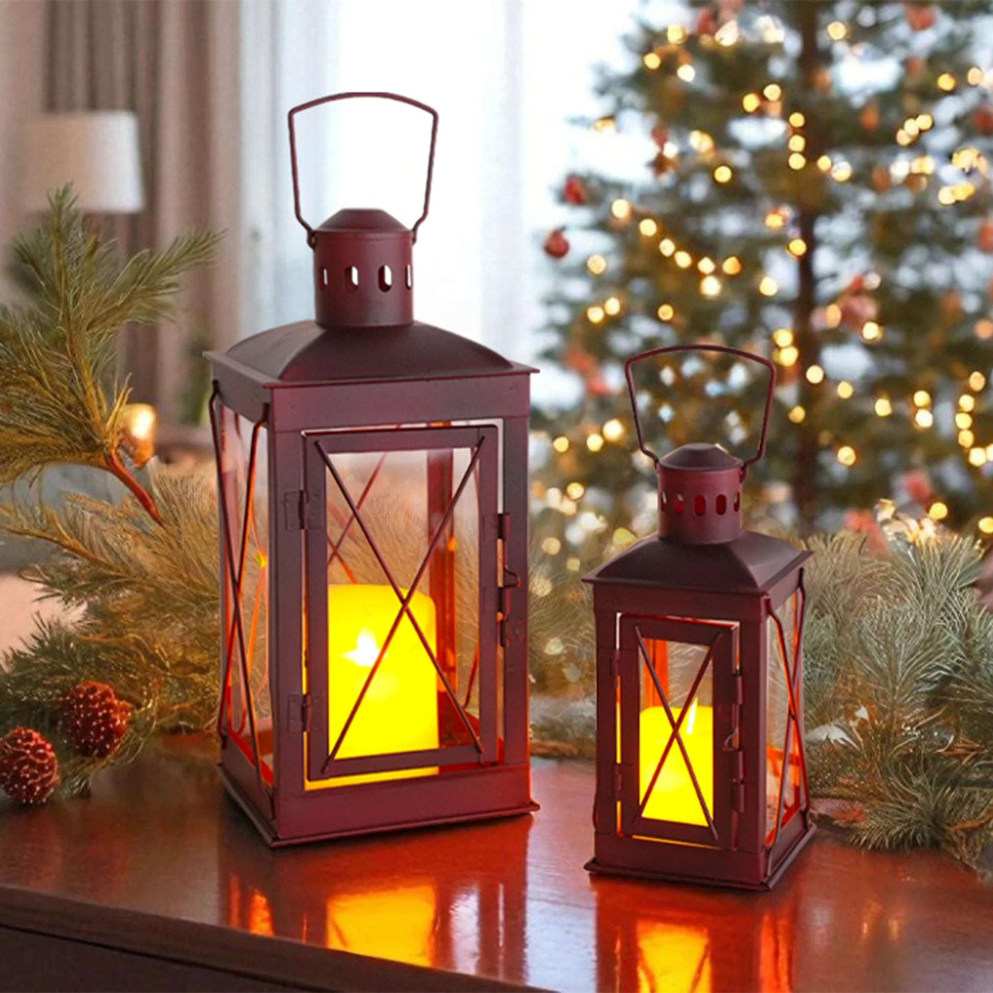 Set of 2 Decorative Candle Lantern Metal Candle Holder Hanging Lantern decorative candle lantern with nature-inspired artwork - product view 14