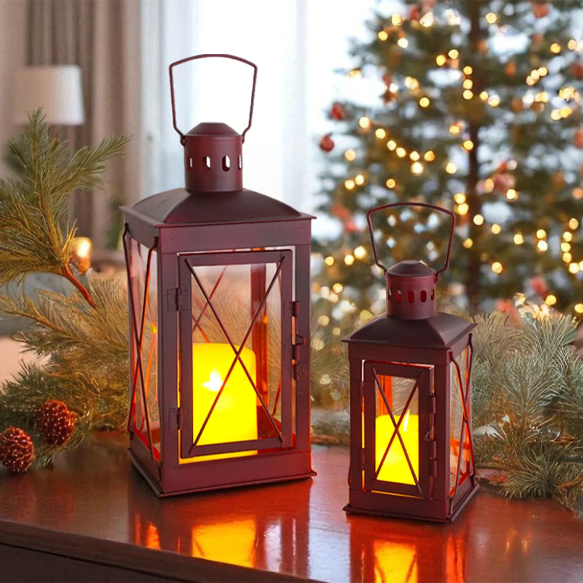 Set of 2 Decorative Candle Lantern Metal Candle Holder Hanging Lantern decorative candle lantern with nature-inspired artwork - product view 14