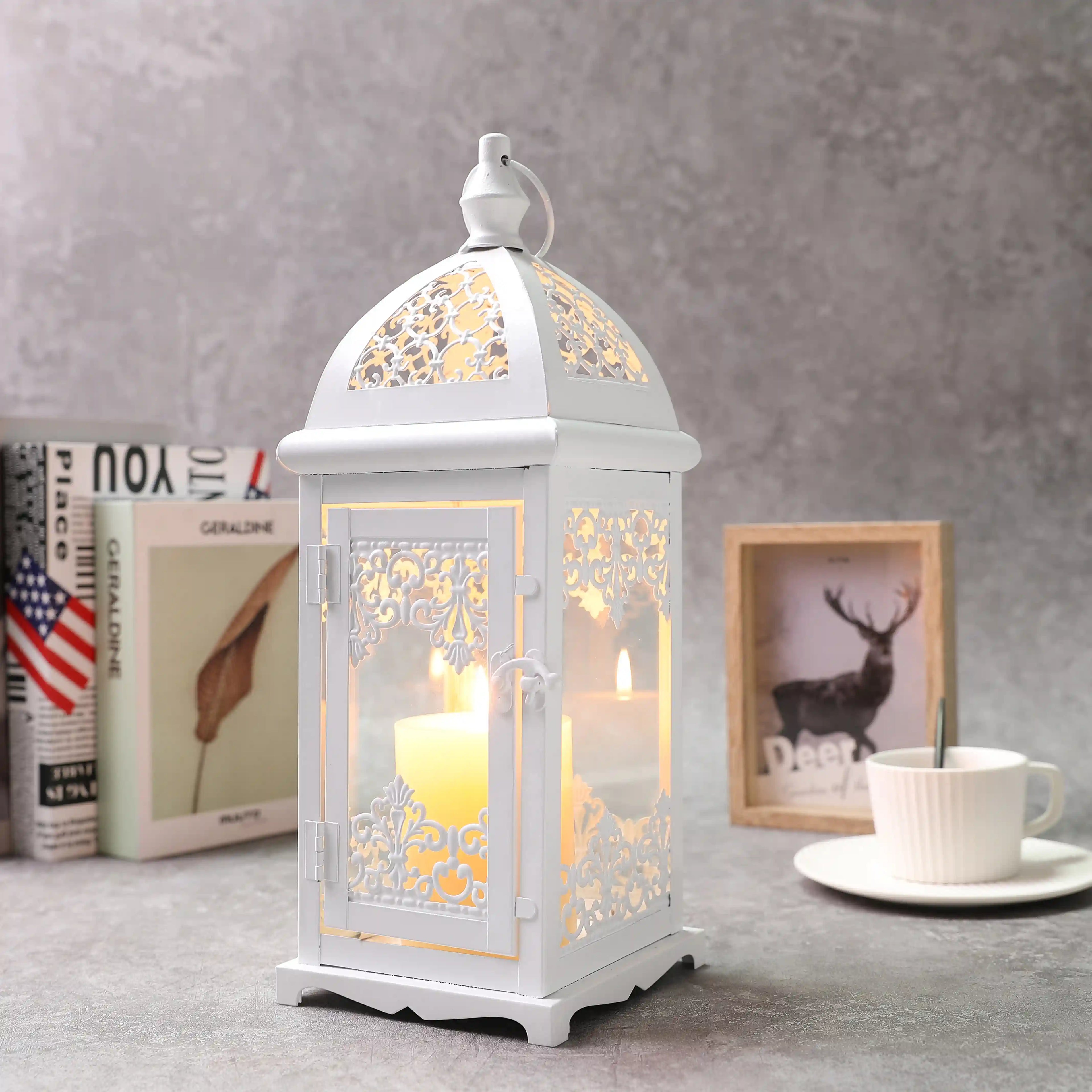 15" High Decorative Candle Lantern decorative candle lanterns with nature-inspired artwork - product view 4