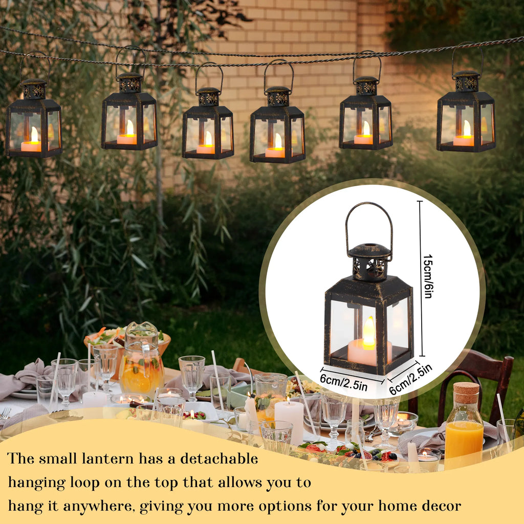 6 Pcs Small Metal Candle Lanterns Vintage Hanging House Tealight decorative candle lantern with nature-inspired artwork - product view 8