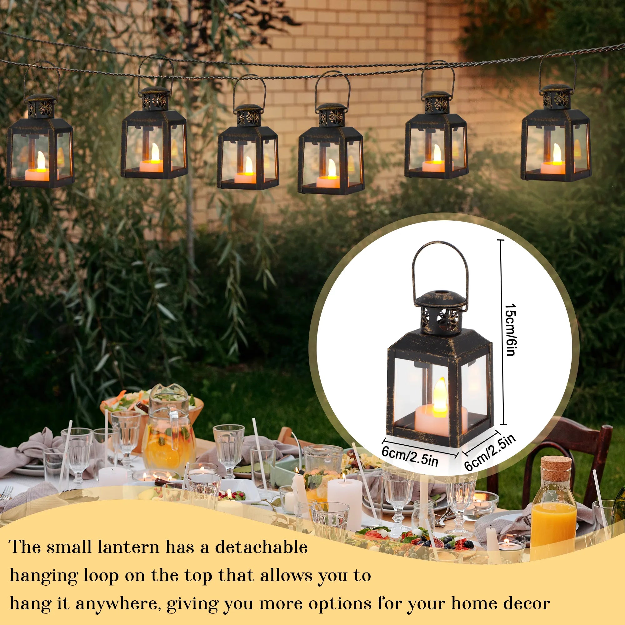 6 Pcs Small Metal Candle Lanterns Vintage Hanging House Tealight decorative candle lantern with nature-inspired artwork - product view 8