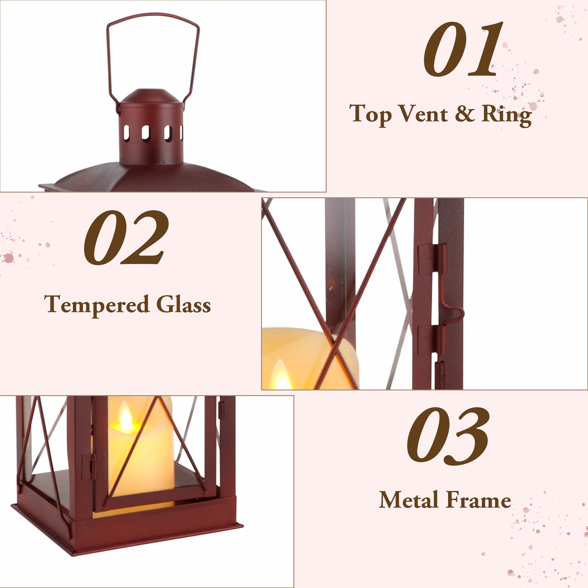 Set of 2 Decorative Candle Lantern Metal Candle Holder Hanging Lantern decorative candle lantern with nature-inspired artwork - product view 16