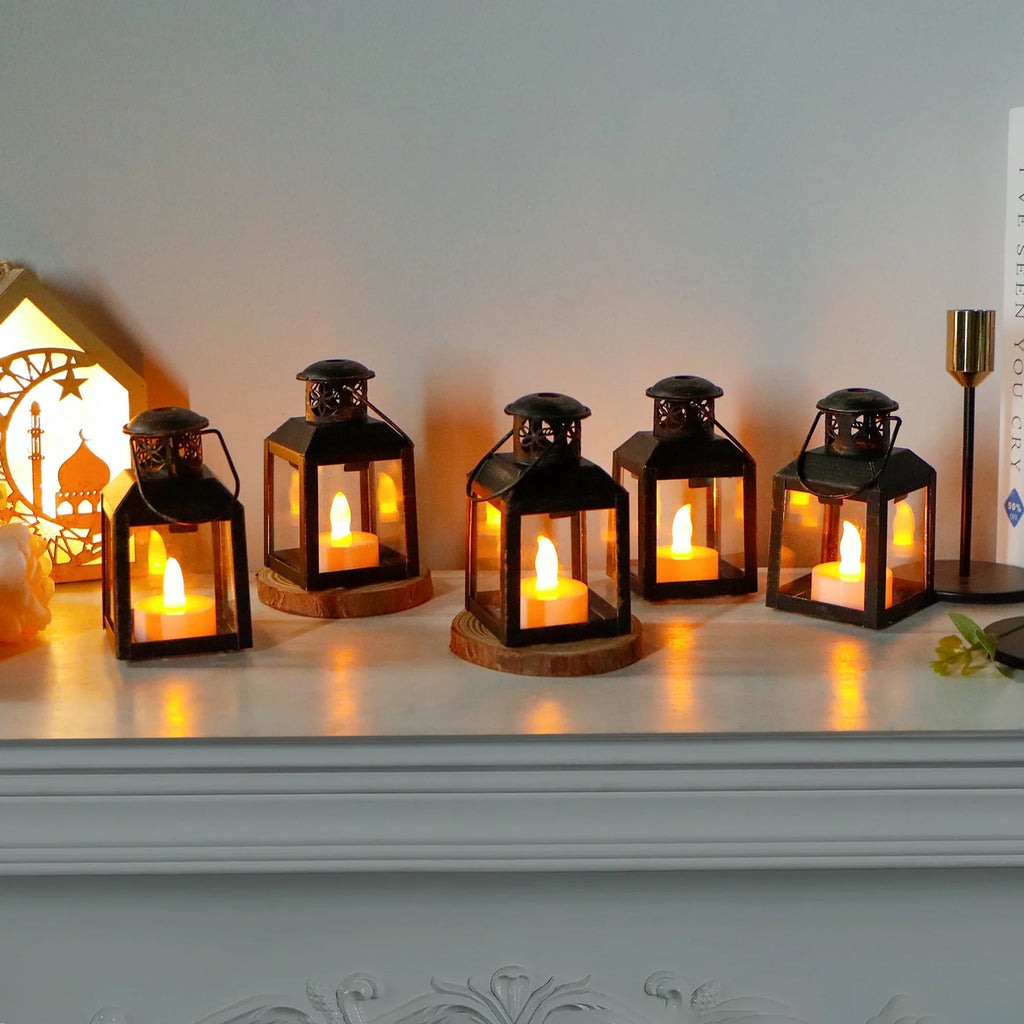 6 Pcs Small Metal Candle Lanterns Vintage Hanging House Tealight decorative candle lantern with nature-inspired artwork - product view 9