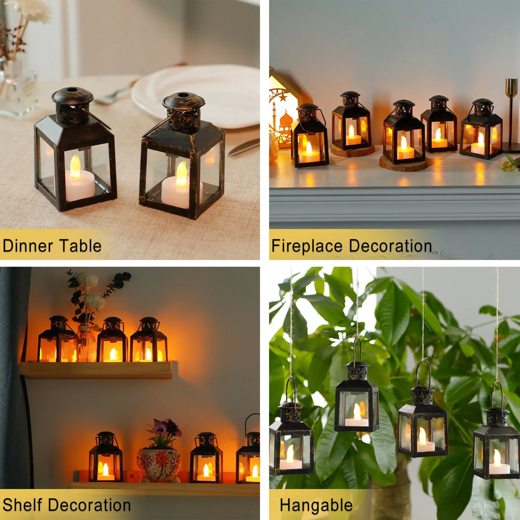 6 Pcs Small Metal Candle Lanterns Vintage Hanging House Tealight decorative candle lantern with nature-inspired artwork - product view 10